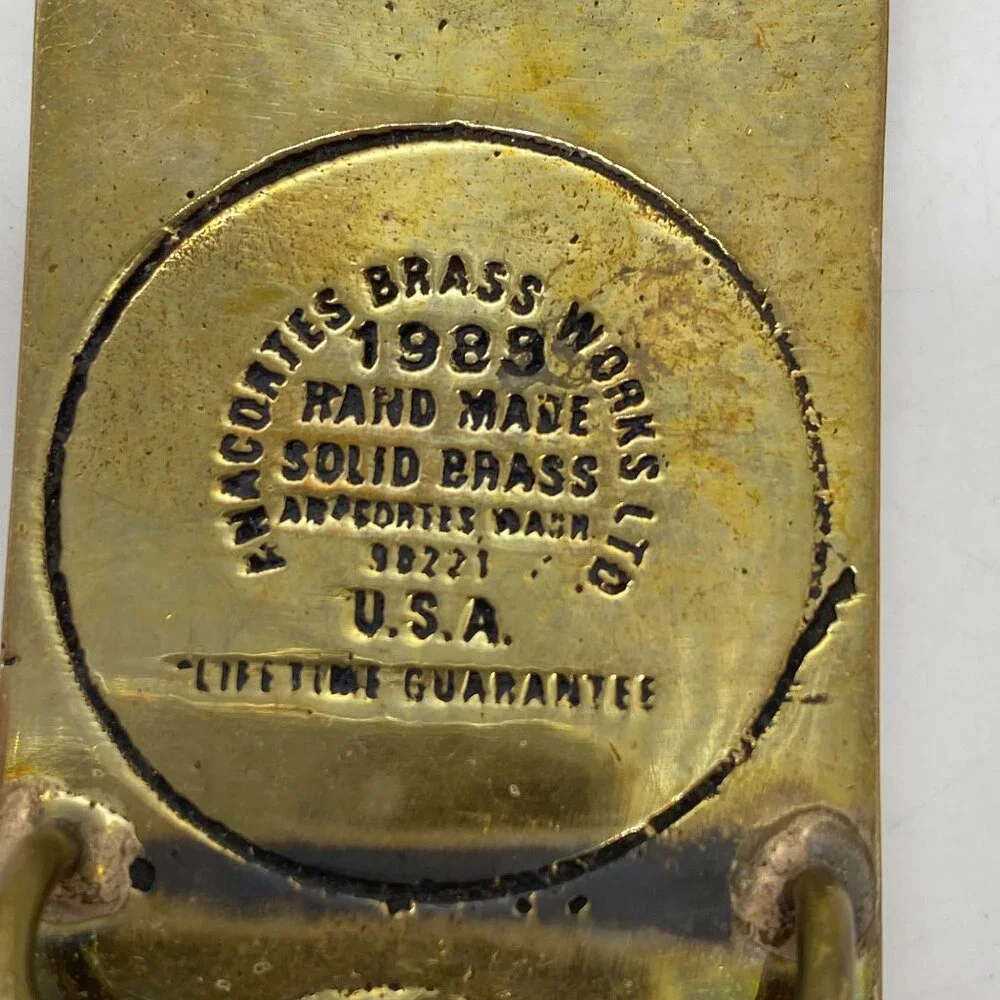 VTG‎ Wright Schuehart Harbor Co WSH Safety Award brass belt buckle